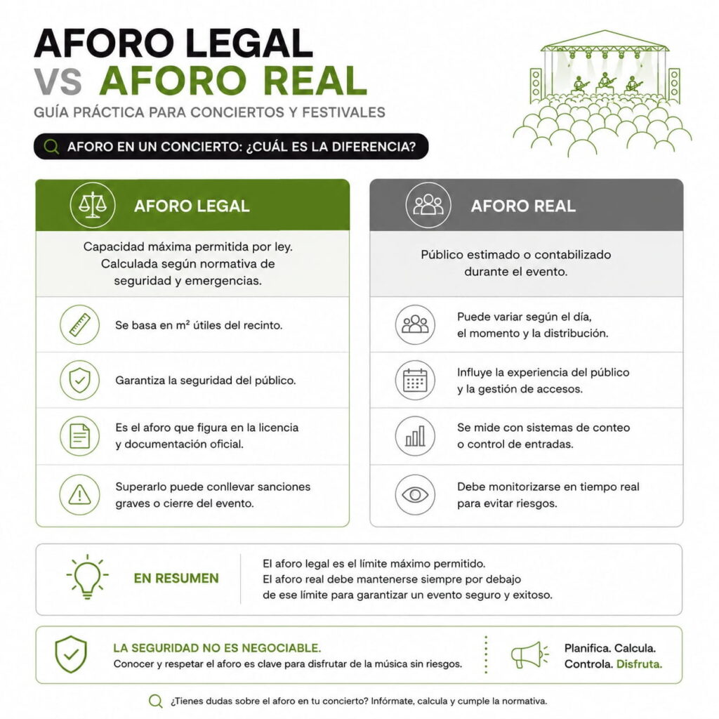 Tipos de aforos en eventos, conciertos y espacios públicos Tipos de aforos según el uso del espacio: sentado, de pie, mixto y zonas restringidas